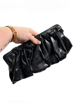 Express Black Ruched Leather Clutch Wristlet with magnetic